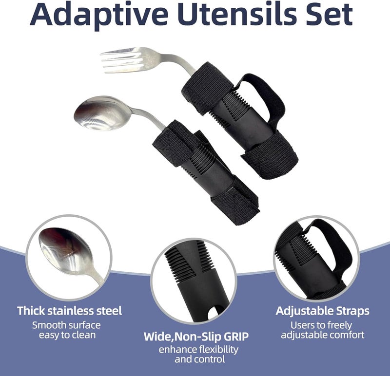lyvantha Adaptive Utensils Set-Stainless Steel Fork & Knife for Elderly, Disabled People, Parkinson’s, Arthritis, Hand Tremors, Weak Hand Grip & Handicapped, Arthritic Hands-Non Slip Handles (Black) - Image 2
